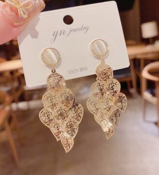 Drop Down Gold Leafy Earrings