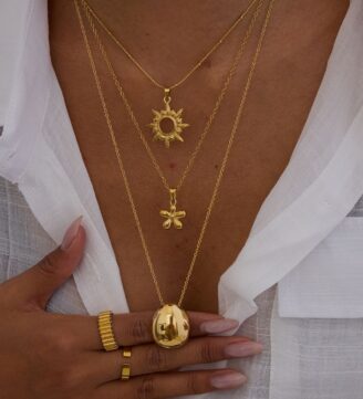 Three layered gold chain with pendants
