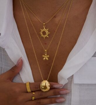 Three layered gold chain with pendants