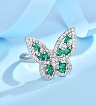 Butterfly fashion ring (green & silver)