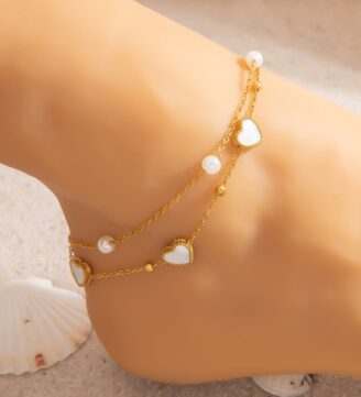Ladies Anklet with pearls & hearts