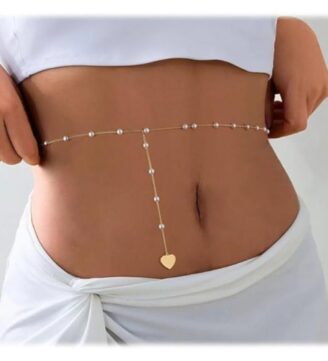 Ladies waist chain single layered with a drop chain & pearls