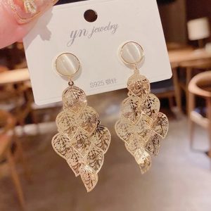 Drop Down Gold Leafy Earrings