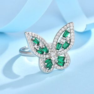 Butterfly fashion ring (green & silver)