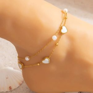 Ladies Anklet with pearls & hearts