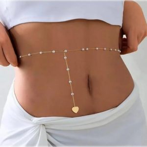 Ladies waist chain single layered with a drop chain & pearls