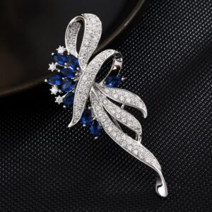 Silver with Sapphire Blue Crystals Flower Brooch
