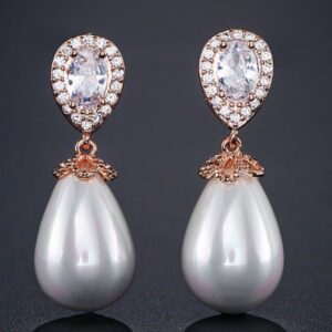 Tear Drop Pearl Earrings in Rose Gold