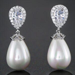 Tear Drop Pearl Earrings in Silver
