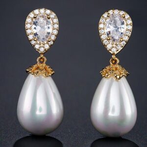 Tear Drop Pearl Earrings in Yellow Gold