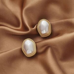White Ceramic Earrings with Gold Rim