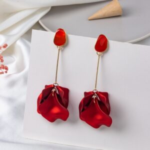 Drop down Petal Earrings in Red Wine