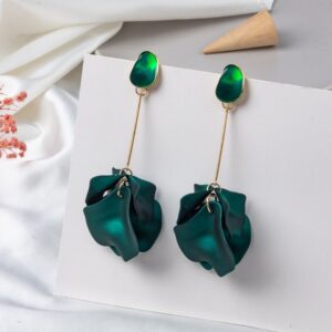 Drop down Petal Earrings in Emerald Green