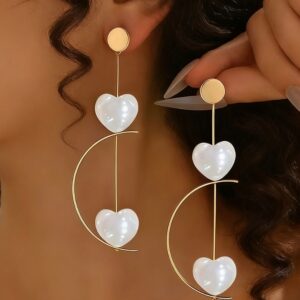 Drop Down White Heart Shaped Earrings