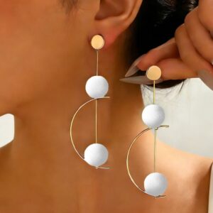 Drop Down White Oval Shaped Earrings