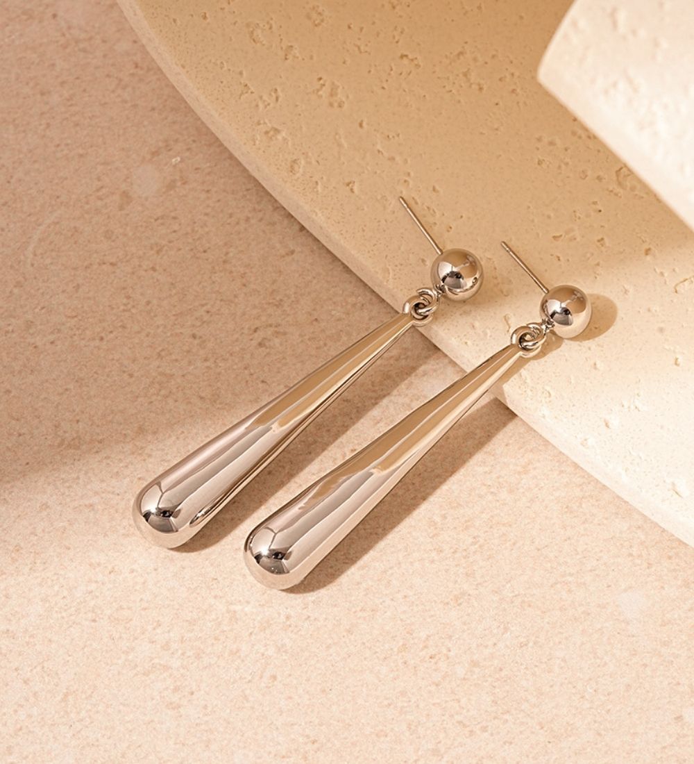 Silver Drop Down Steel Earrings