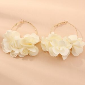 White Flower Petals on a Hoop Earrings