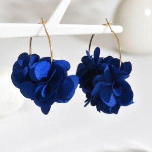 Navy Blue Flower Petals on a Hoop Earrings