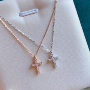 Ladies' Rose Gold & Silver Plated Neck Chain with Cross Pendant