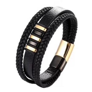 Leather Bracelet with Gold Buckle